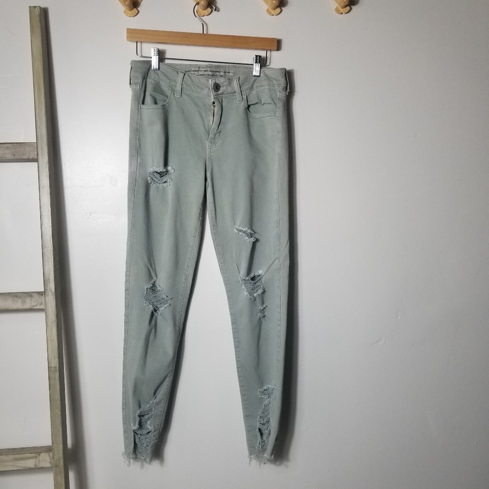 AMERICAN EAGLE WOMEN'S LIGHT GREEN SUPER STRETCH JEGGINGS SIZE 8